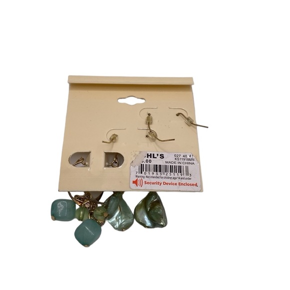 Sonoma Sea Glass Mint Green Earrings Dangle Shell & Gem Hoops 3 pairs Beach - Picture 2 of 8